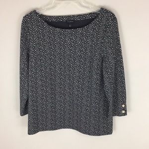 Talbots Heavier Knit Mini-print Top with Decorative Pearl Buttons Size Large